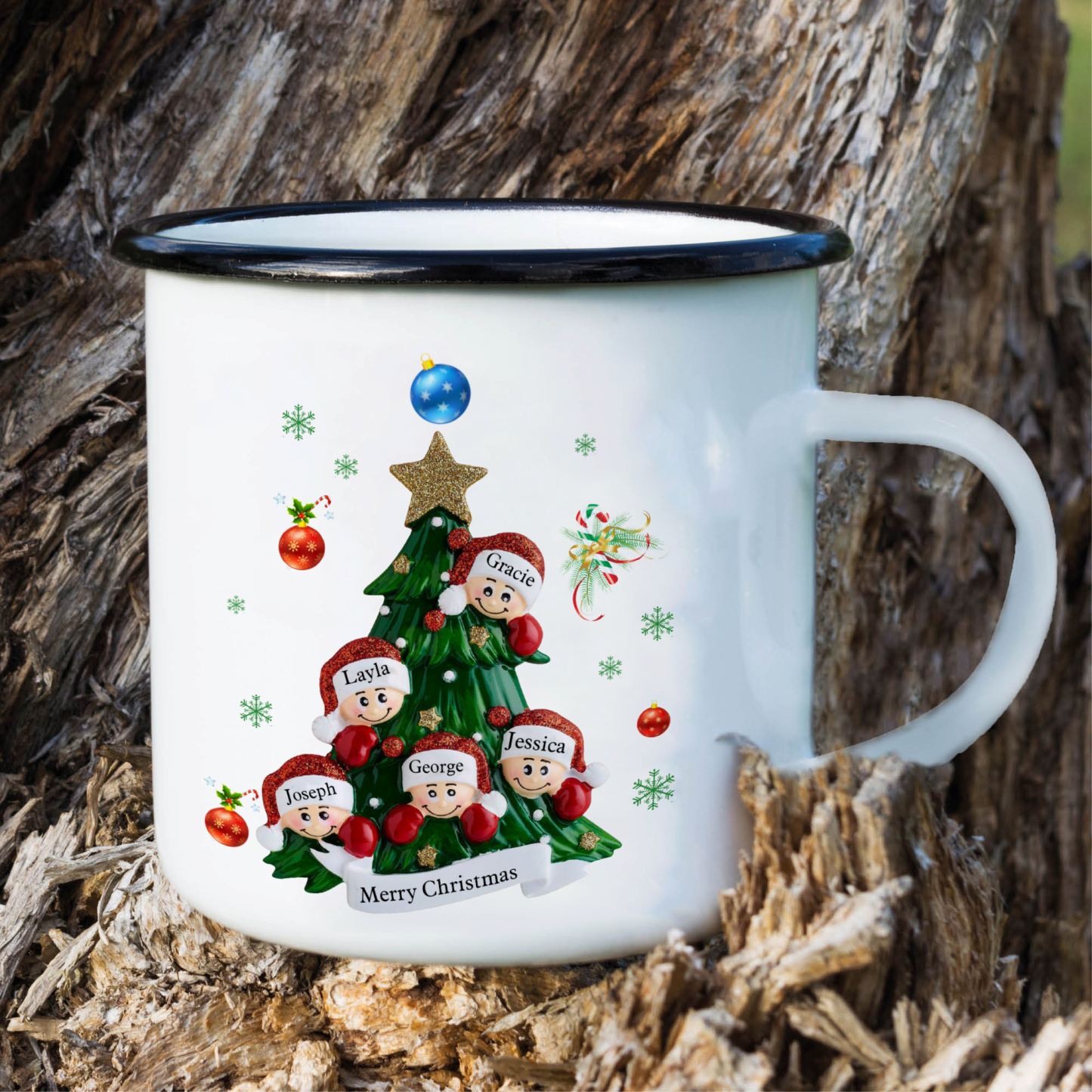 Personalised Family Enamel Cup – Custom 2-8 Names & 1 Text Cup Christmas Gift for Family | Jessemade