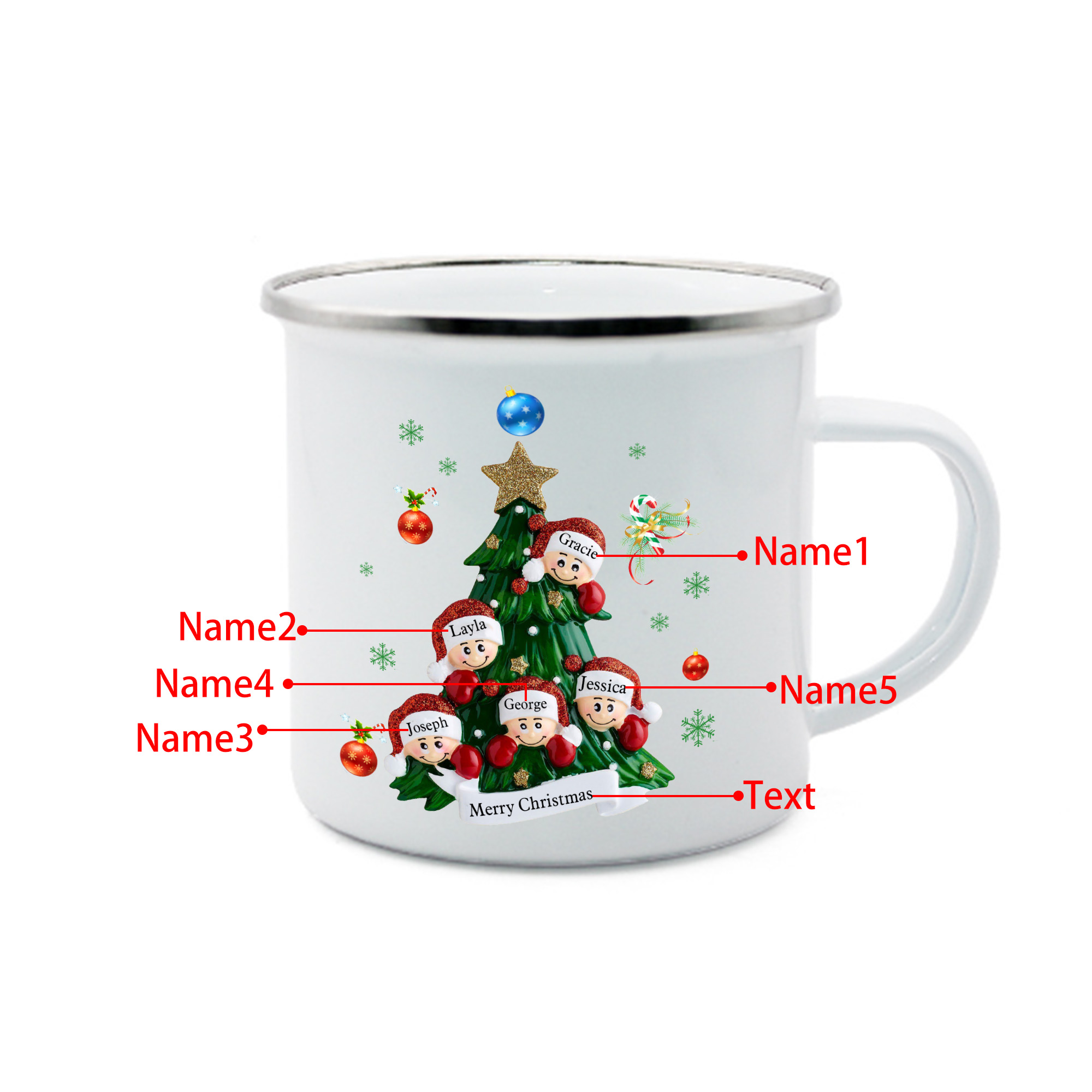 Personalised Family Enamel Cup – Custom 2-8 Names & 1 Text Cup Christmas Gift for Family | Jessemade