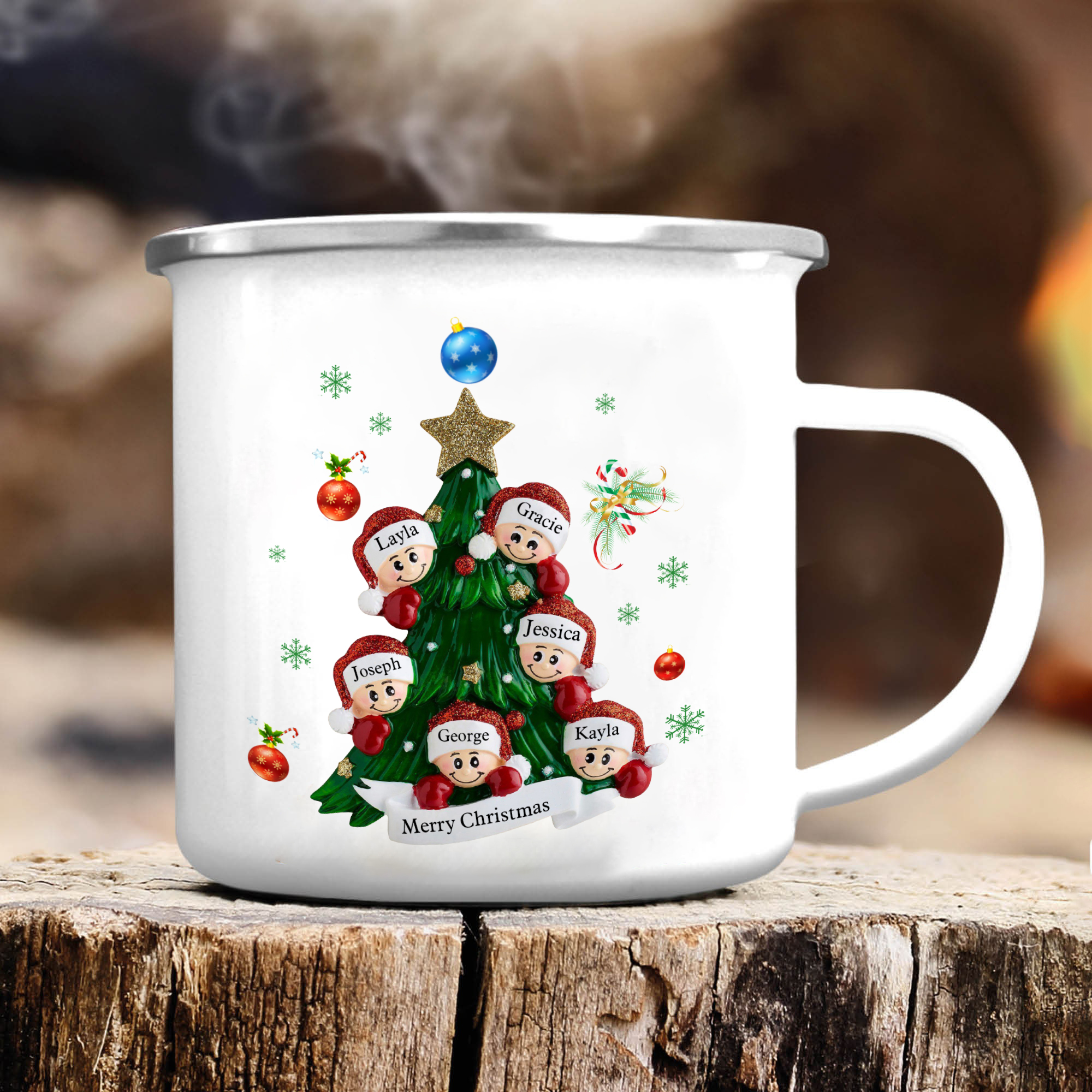 Personalised Family Enamel Cup – Custom 2-8 Names & 1 Text Cup Christmas Gift for Family | Jessemade