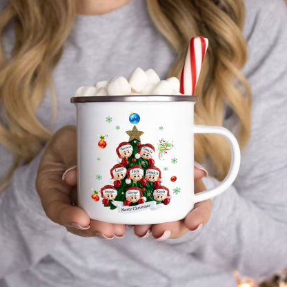 Personalised Family Enamel Cup – Custom 2-8 Names & 1 Text Cup Christmas Gift for Family | Jessemade