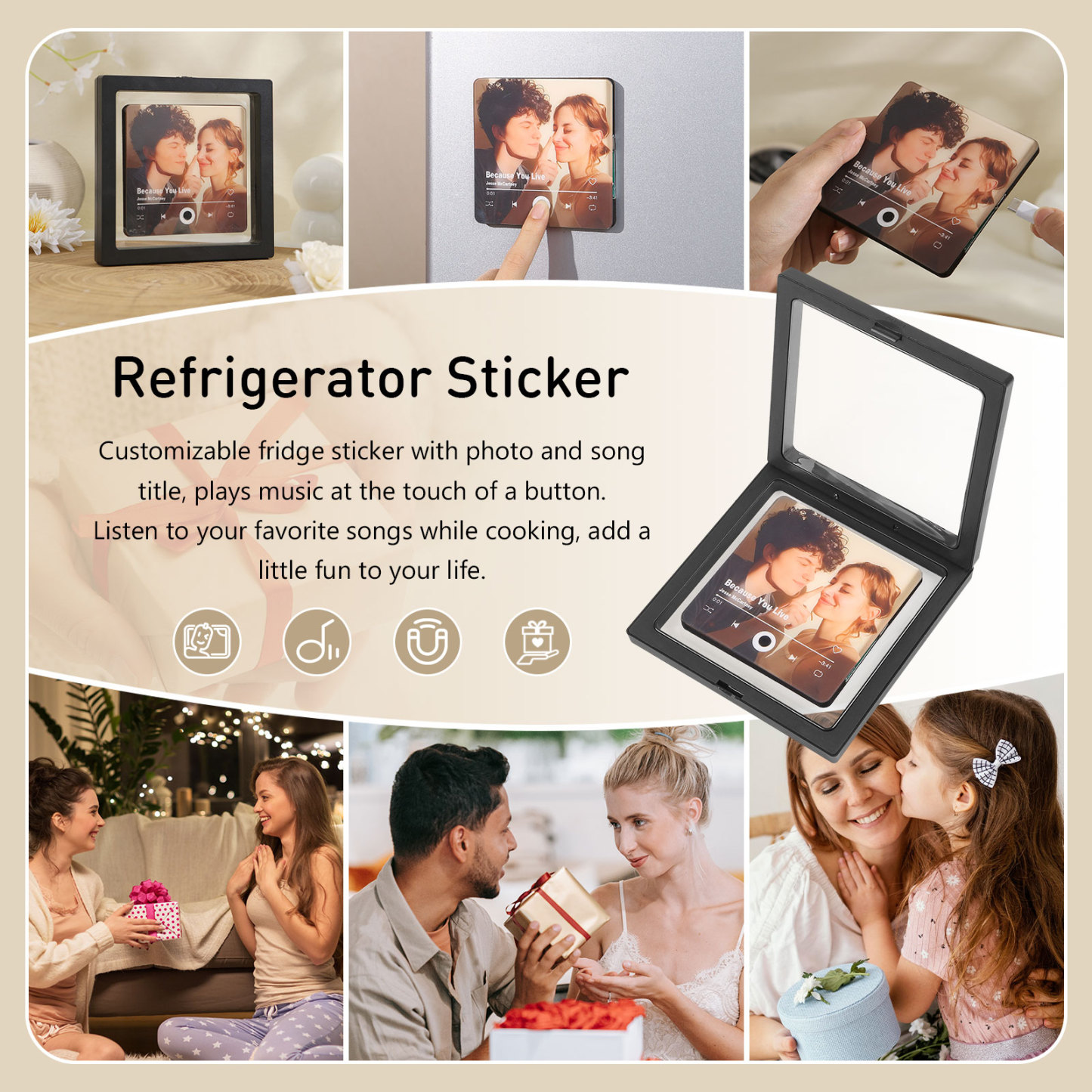 Personalised Music Album Fridge Magnet - Play Songs & Adjustable Volume | Jessemade