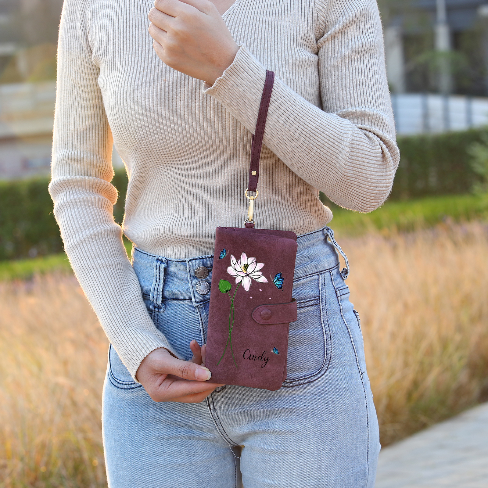 Personalised Women’s Wallet with Custom Name, Photo, and Birth Flower – Multiple Colour Options – Valentine’s Day Gift for Her | Jessemade