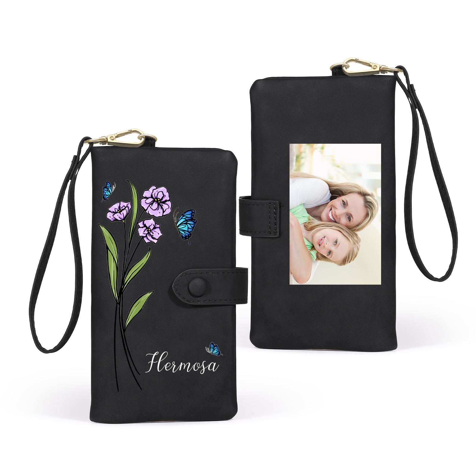 Personalised Women’s Wallet with Custom Name, Photo, and Birth Flower – Multiple Colour Options – Valentine’s Day Gift for Her | Jessemade