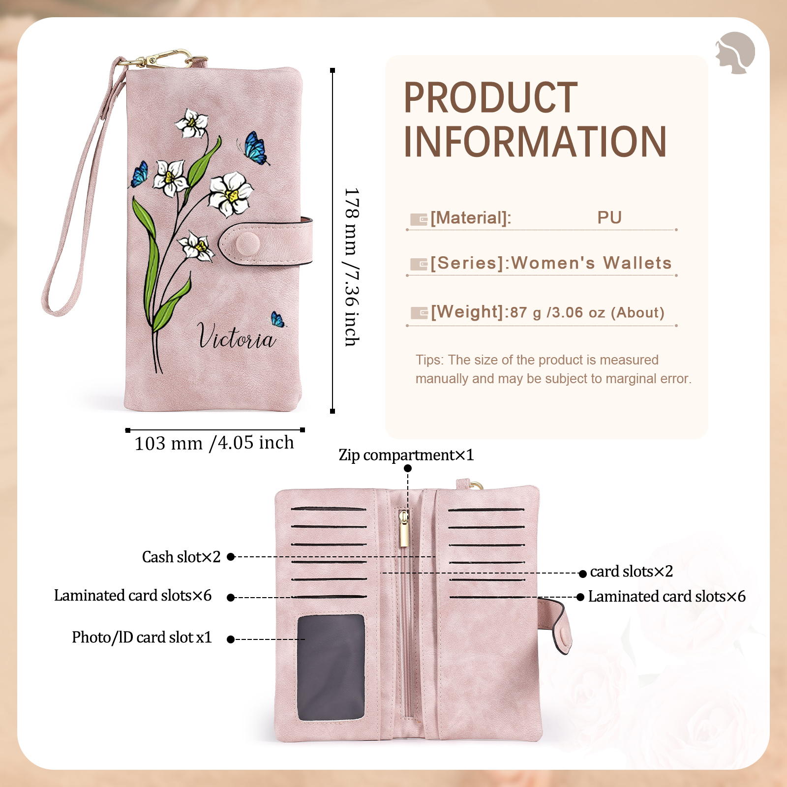 [Copy]Personalised Women’s Wallet – Custom Name, Birth Flower & Photo, Seven Colours Available – Valentine’s Day Gift for Her | Jessemade