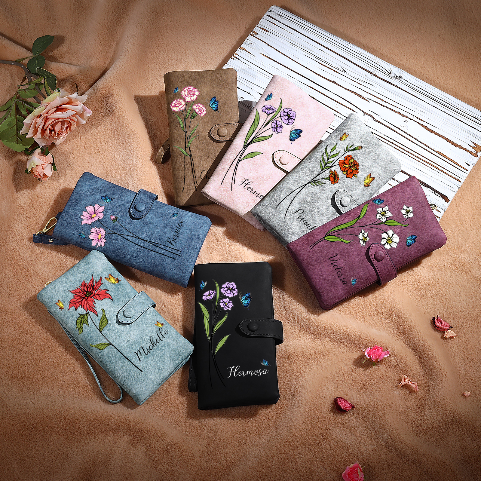 [Copy]Personalised Women’s Wallet – Custom Name, Birth Flower & Photo, Seven Colours Available – Valentine’s Day Gift for Her | Jessemade