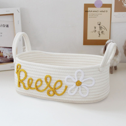 Personalised Baby Name Shower Gift Basket Toy Storage and Baptism Keepsake with Custom Name Rope Cotton Basket for Newborns | Jessemade