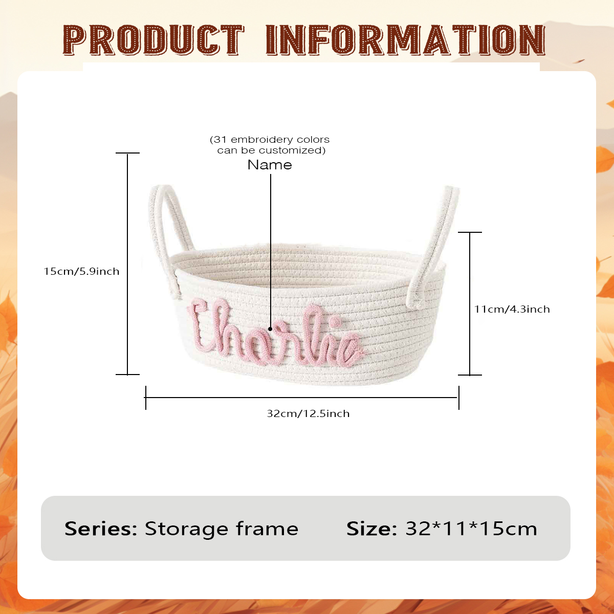 Personalised Baby Name Shower Gift Basket Toy Storage and Baptism Keepsake with Custom Name Rope Cotton Basket for Newborns | Jessemade