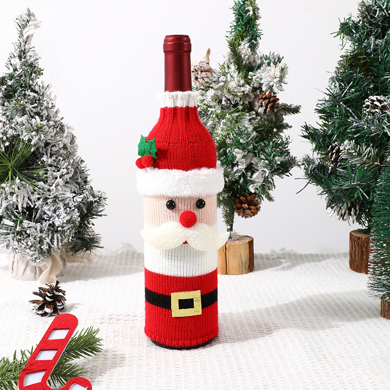 Santa Red Wine Bottle Cover Family Christmas Gift Set