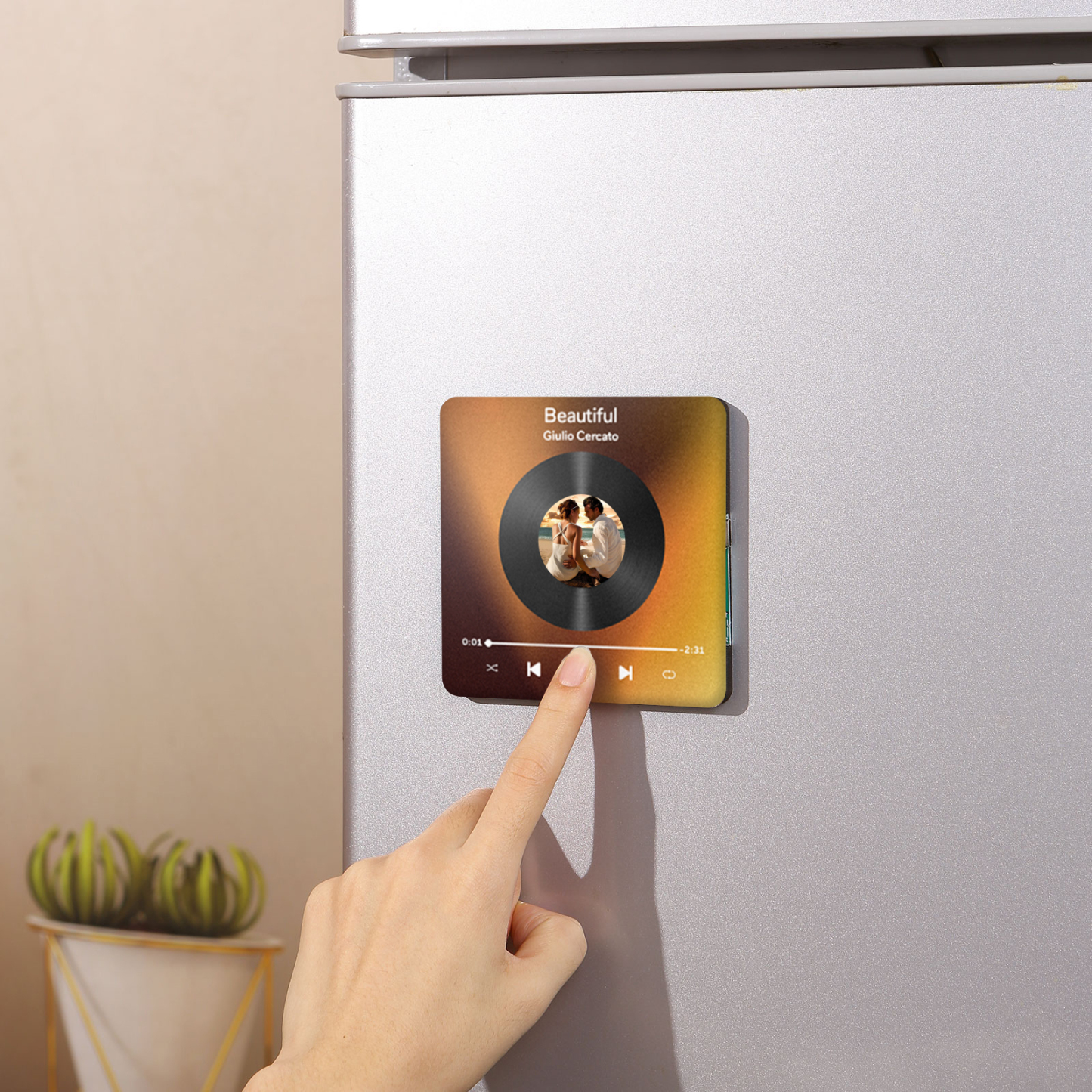 Personalized Photo Fridge Magnet with Favorite Song – Elegant Gift for Couples in Black or Color | Jessemade