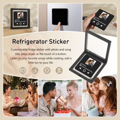 Personalized Photo Fridge Magnet with Favorite Song – Elegant Gift for Couples in Black or Color | Jessemade