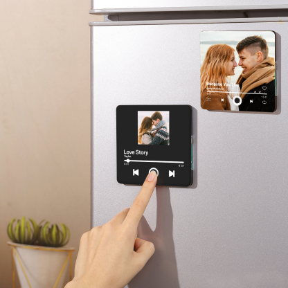 Personalized Photo Fridge Magnet with Favorite Song – Elegant Gift for Couples in Black or Color | Jessemade