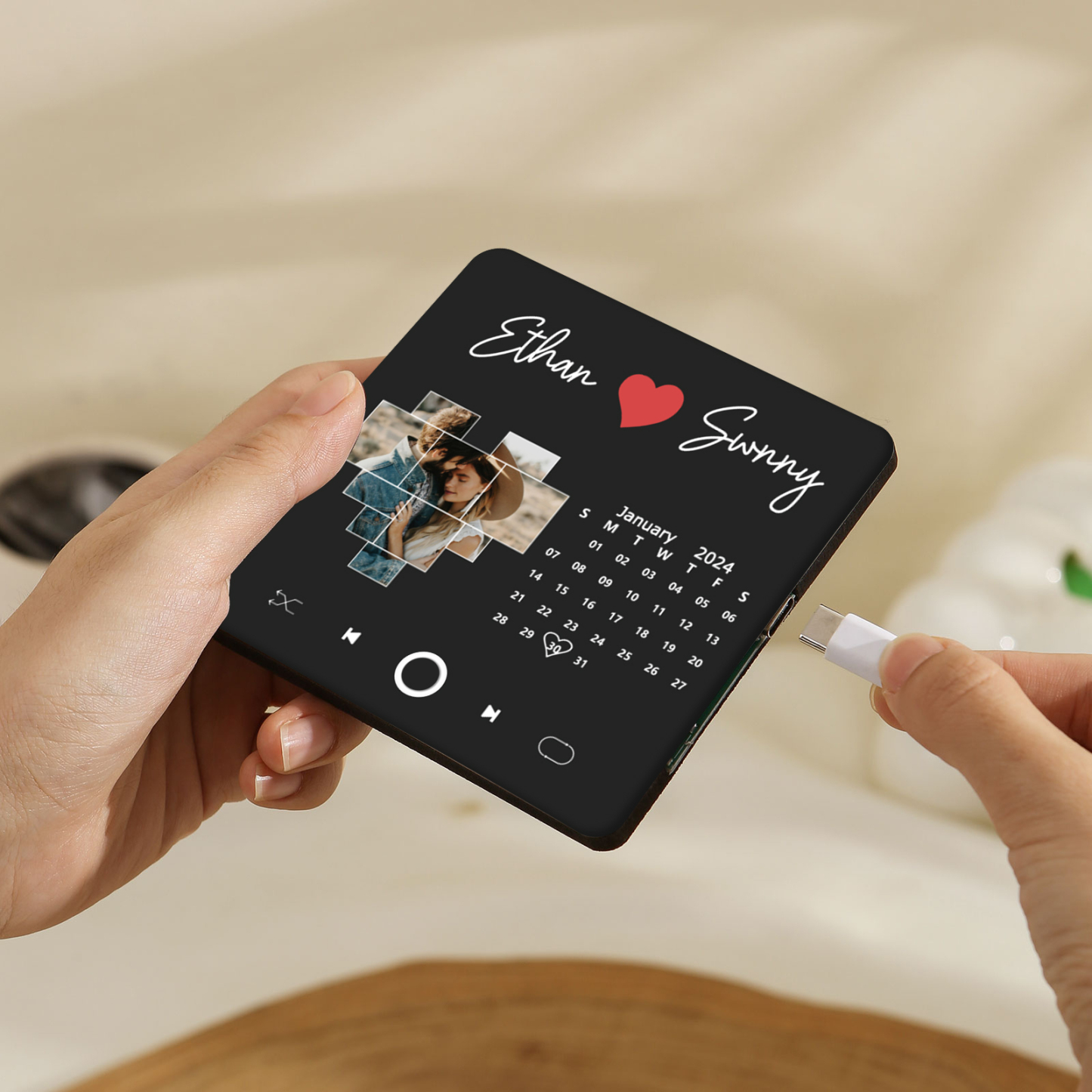 Personalized Photo Fridge Magnet with Custom 2 Names & 1 Date– Elegant Gift for Couples in Black or Color | Jessemade