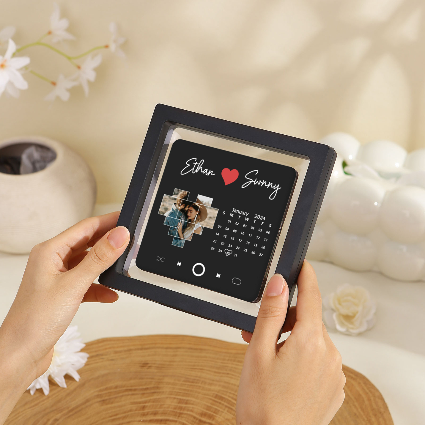 Personalized Photo Fridge Magnet with Custom 2 Names & 1 Date– Elegant Gift for Couples in Black or Color | Jessemade