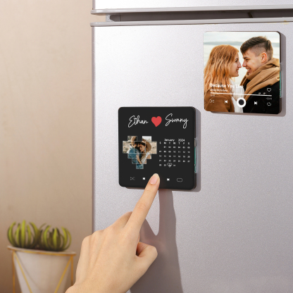 Personalized Photo Fridge Magnet with Custom 2 Names & 1 Date– Elegant Gift for Couples in Black or Color | Jessemade