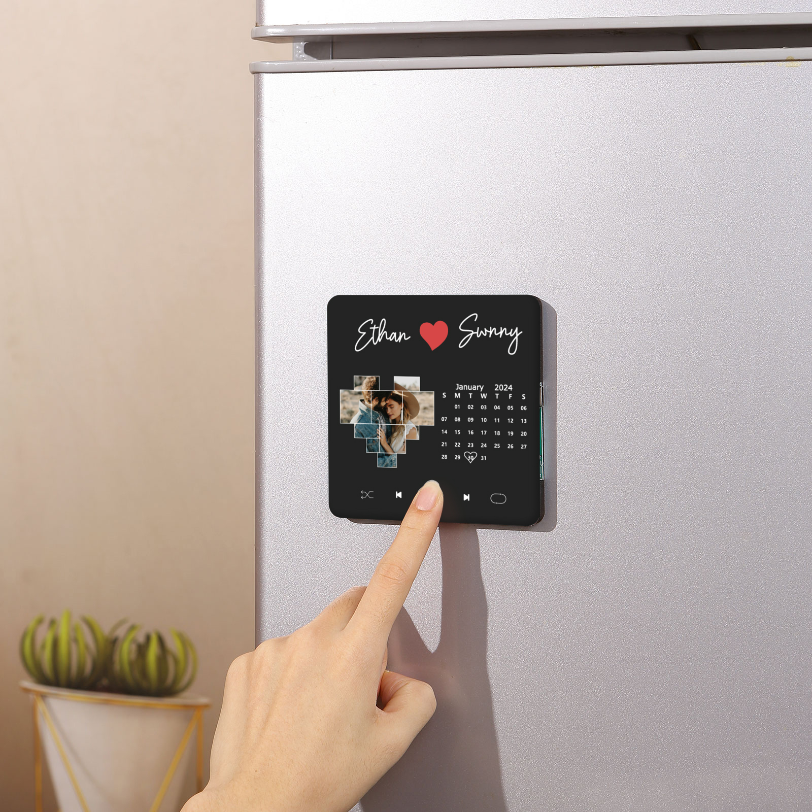 Personalized Photo Fridge Magnet with Custom 2 Names & 1 Date– Elegant Gift for Couples in Black or Color | Jessemade