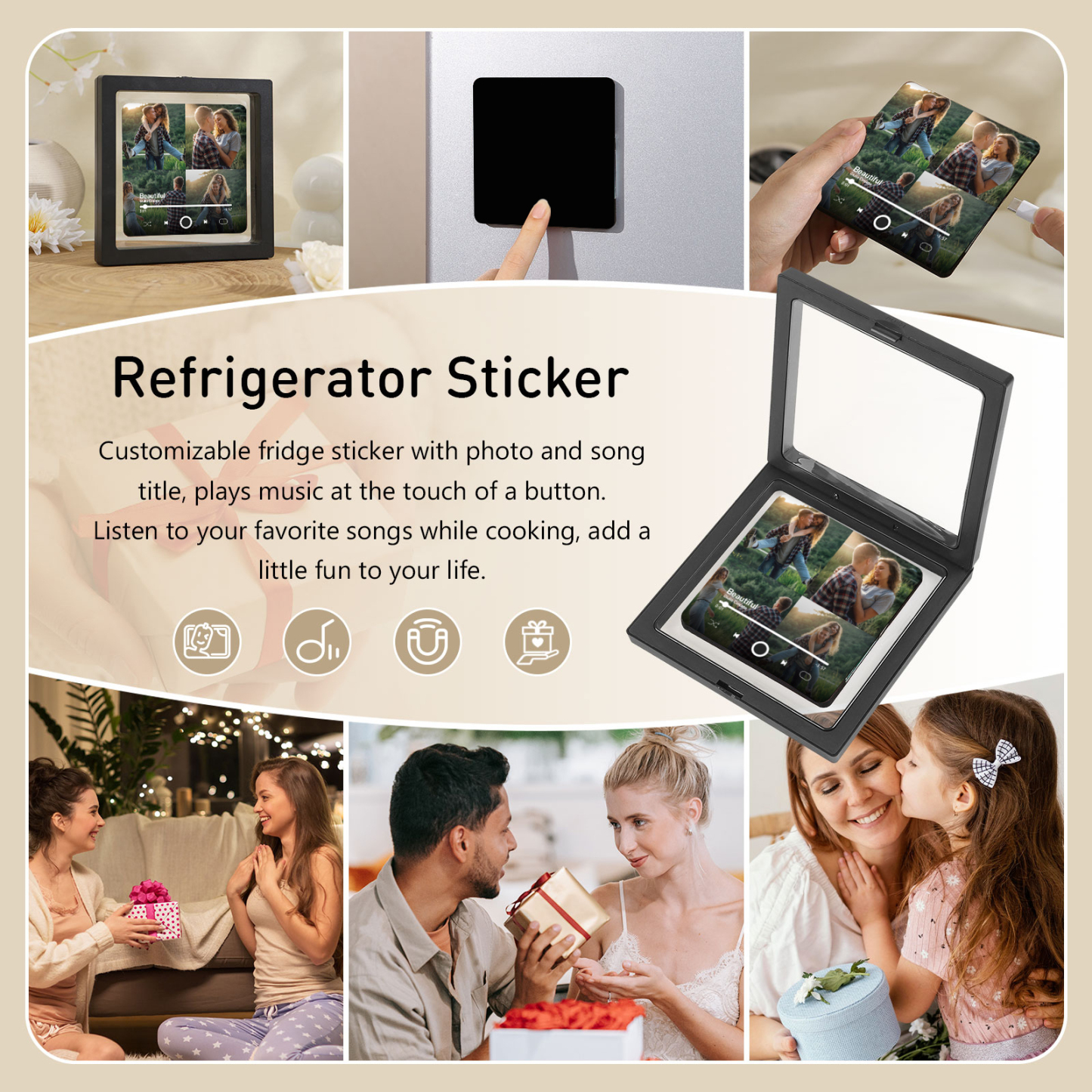 Personalized Photo Music Fridge Magnet with Custom 4 Photo and 1 Song Name- Cherish Memories with Style | Jessemade