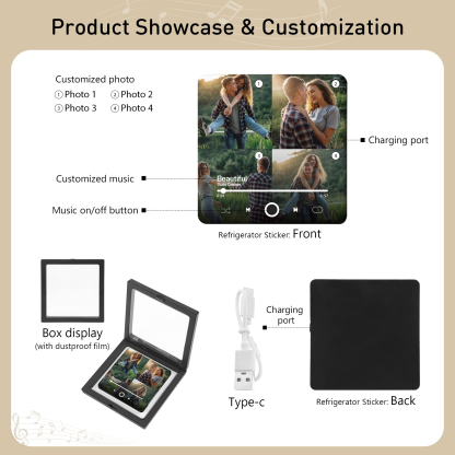 Personalized Photo Music Fridge Magnet with Custom 4 Photo and 1 Song Name- Cherish Memories with Style | Jessemade