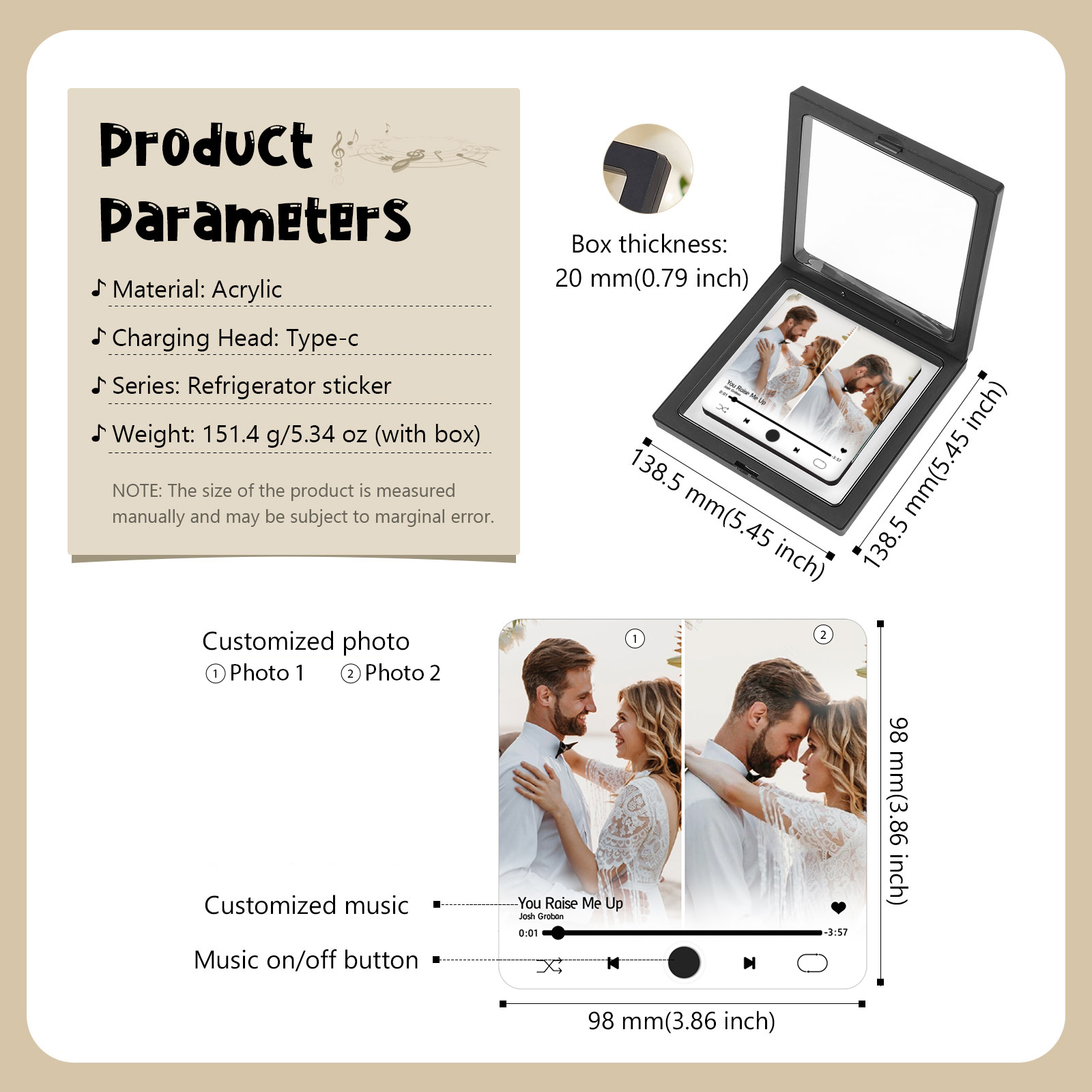 Personalized 2-Photo Music Fridge Magnet – A Thoughtful Custom Keepsake | Jessemade