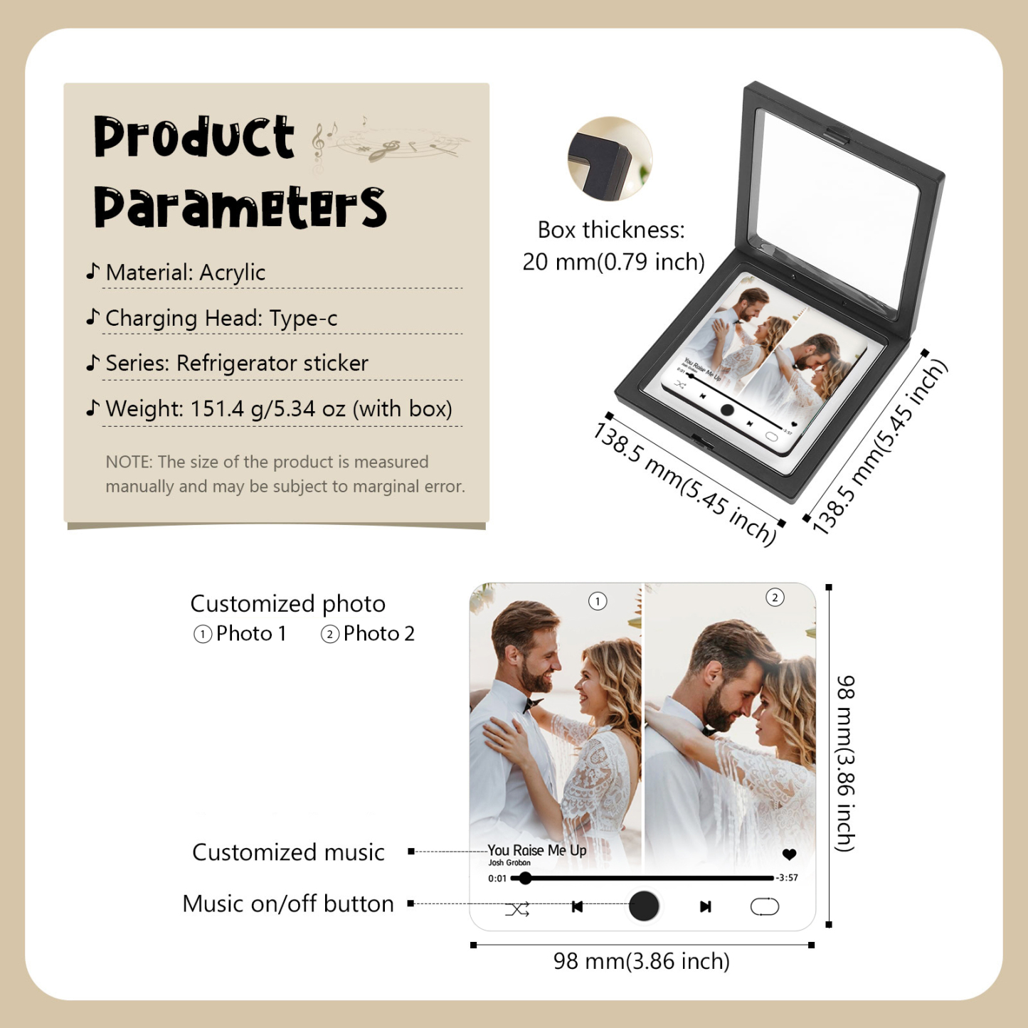 Personalized 2-Photo Music Fridge Magnet – A Thoughtful Custom Keepsake | Jessemade