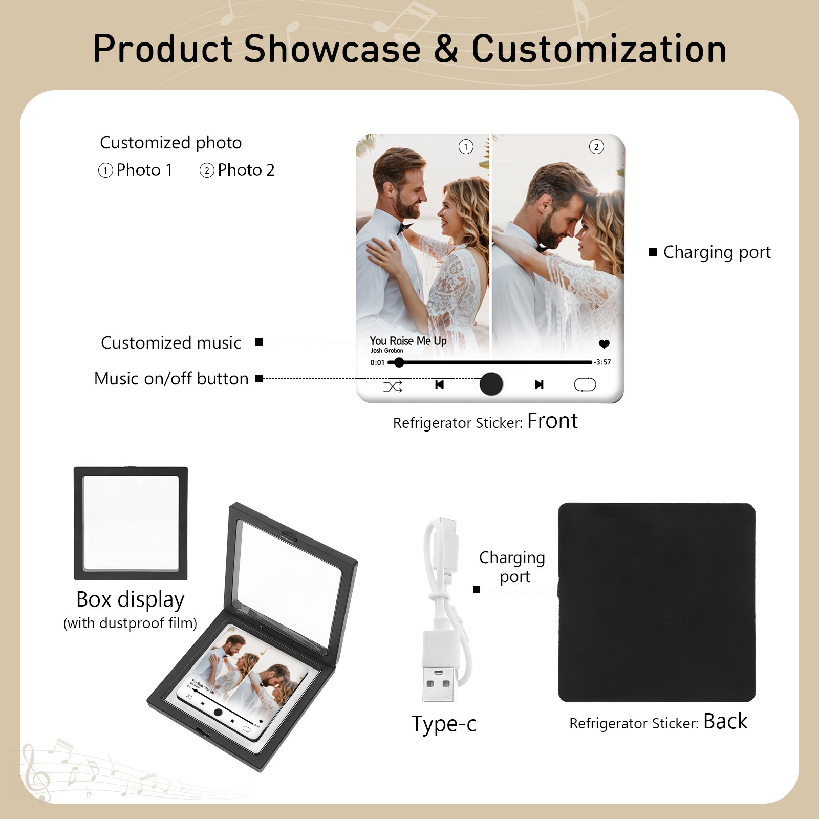 Personalized 2-Photo Music Fridge Magnet – A Thoughtful Custom Keepsake | Jessemade