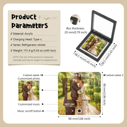 Personalized 1-Photo Fridge Magnet with Song & Names – A Romantic Keepsake Gift for Couple | Jessemade
