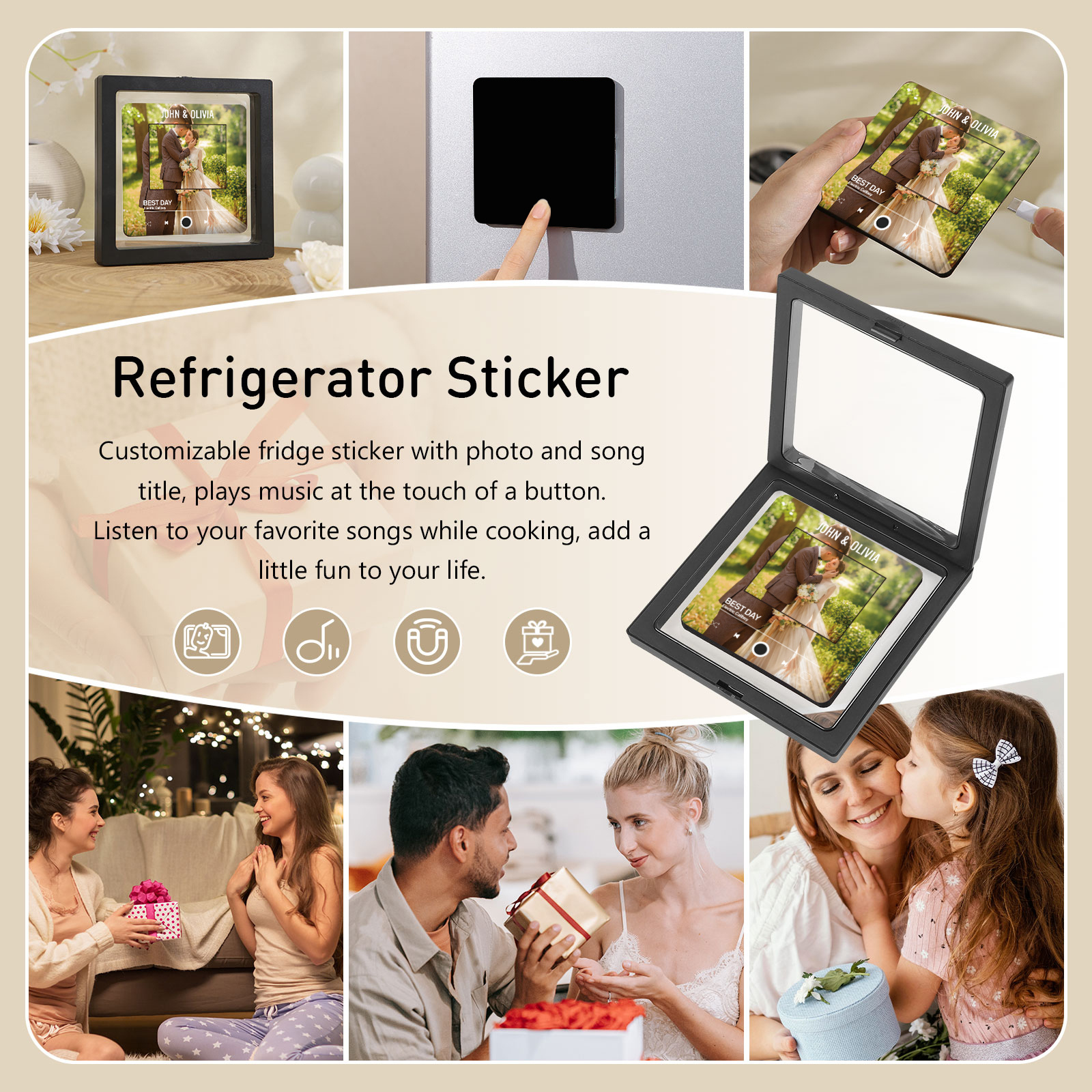 Personalized 1-Photo Fridge Magnet with Song & Names – A Romantic Keepsake Gift for Couple | Jessemade