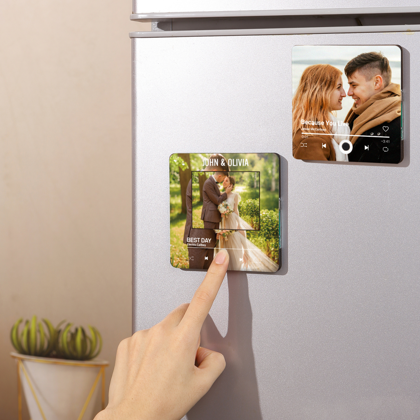 Personalized 1-Photo Fridge Magnet with Song & Names – A Romantic Keepsake Gift for Couple | Jessemade