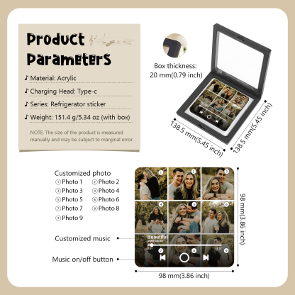Personalized Photo Music Fridge Magnet with Custom 9 Photo and 1 Song Name- Cherish Memories Gift for Couple | Jessemade
