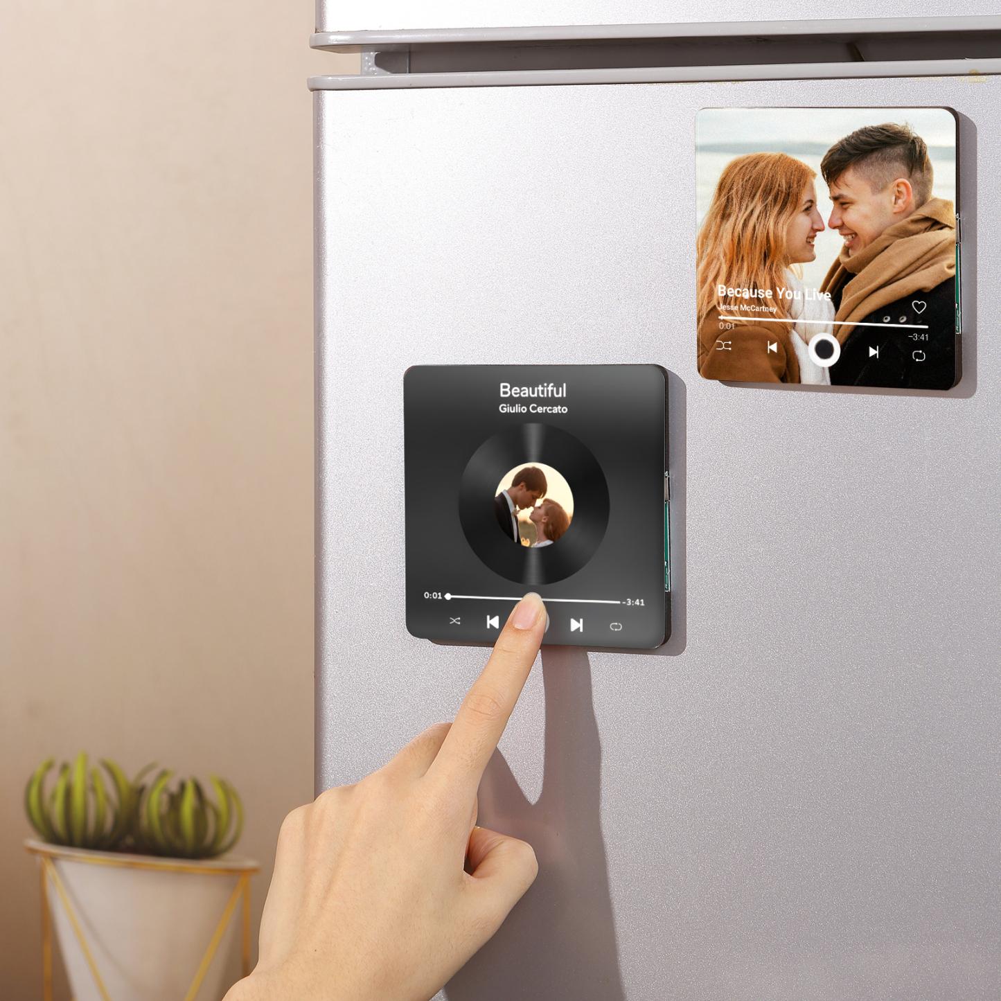 Personalized Photo Fridge Magnet with Favorite Song – Elegant Gift for Couples in Black or Color | Jessemade