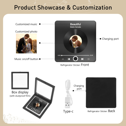 Personalized Photo Fridge Magnet with Favorite Song – Elegant Gift for Couples in Black or Color | Jessemade