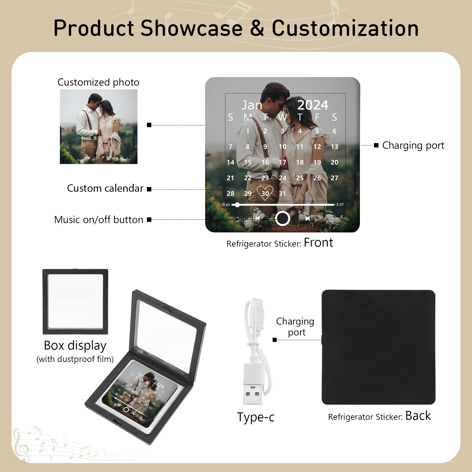 Personalized 1-Photo and Date Magnetic Music Frame – A Timeless Couple’s Gift | Jessemade