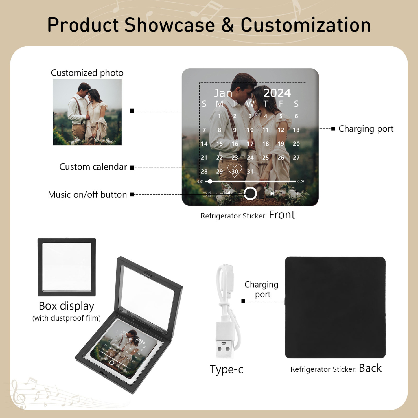 Personalized 1-Photo and Date Magnetic Music Frame – A Timeless Couple’s Gift | Jessemade