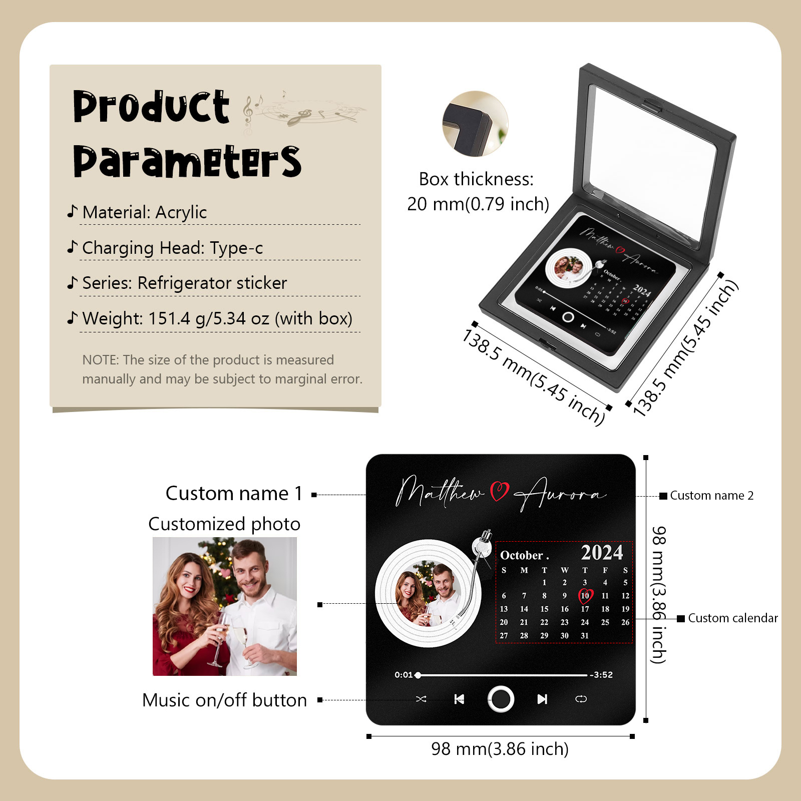 Personalized Fridge Magnet with Photo, Names & Date – A Romantic Couple Keepsake | Jessemade