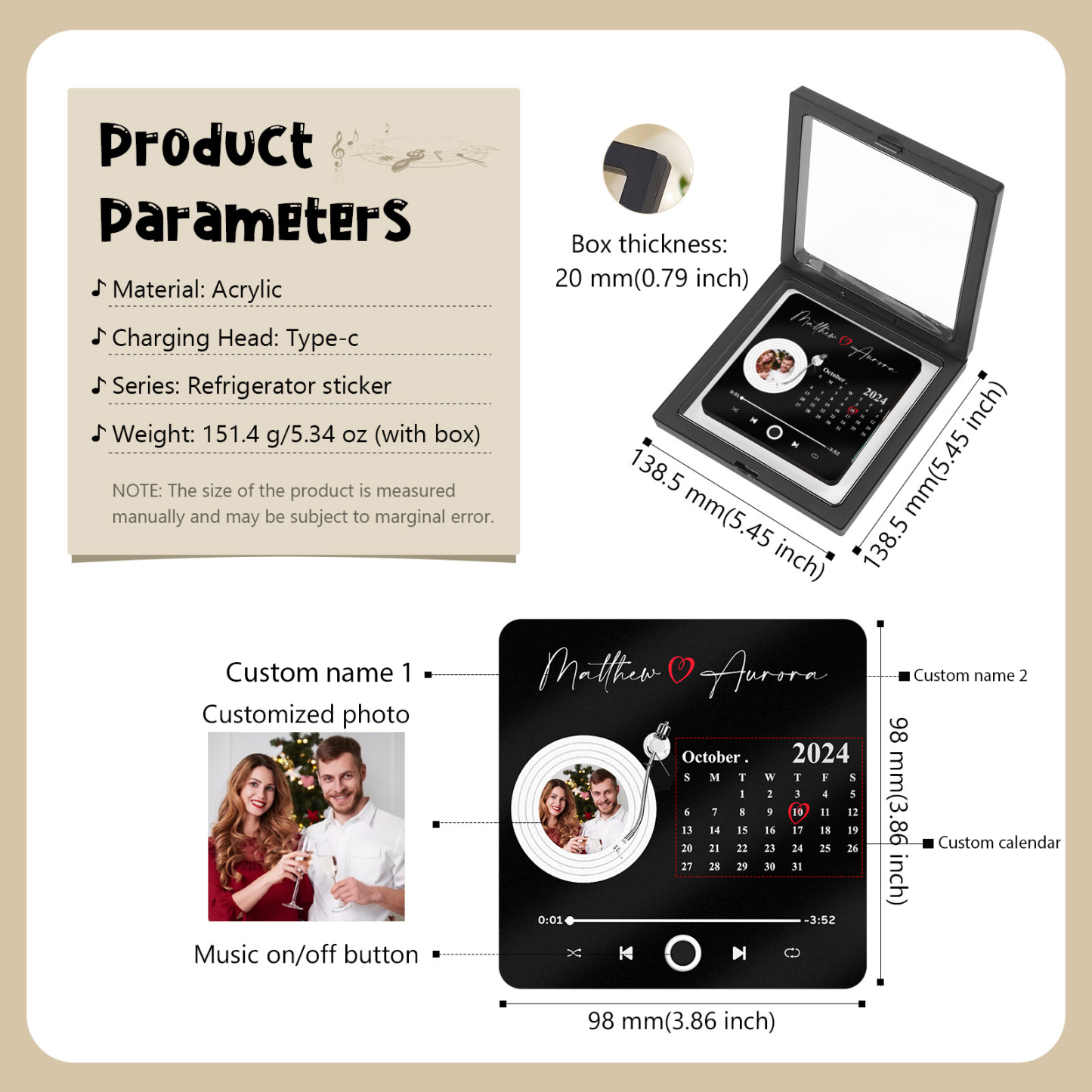 Personalized Fridge Magnet with Photo, Names & Date – A Romantic Couple Keepsake | Jessemade