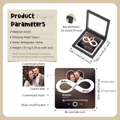 Personalized Magnetic Music Frame – Custom Photo, Date, Names & Song for Couples | Jessemade