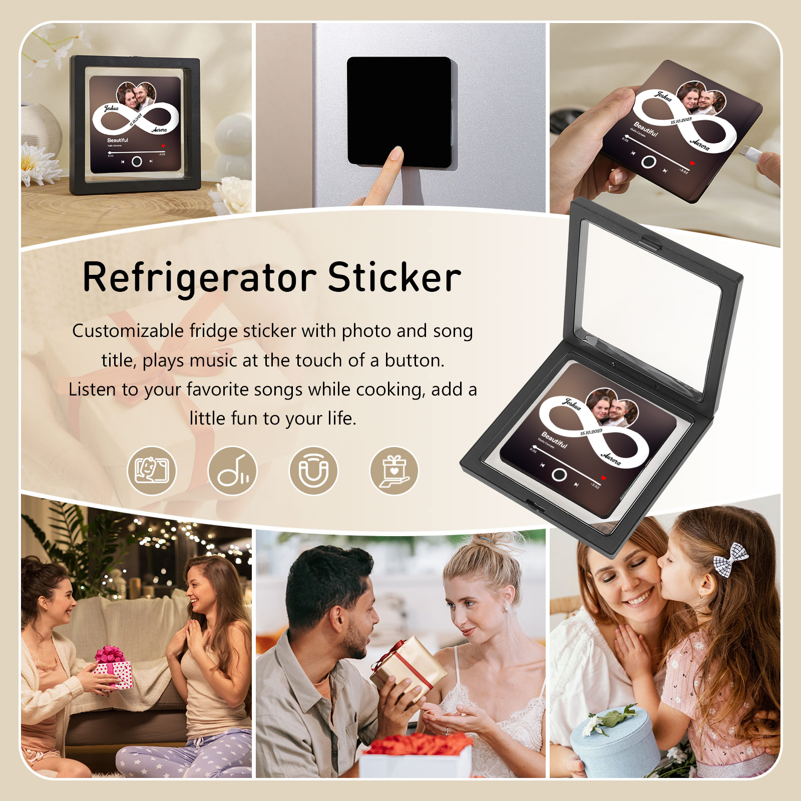 Personalized Magnetic Music Frame – Custom Photo, Date, Names & Song for Couples | Jessemade