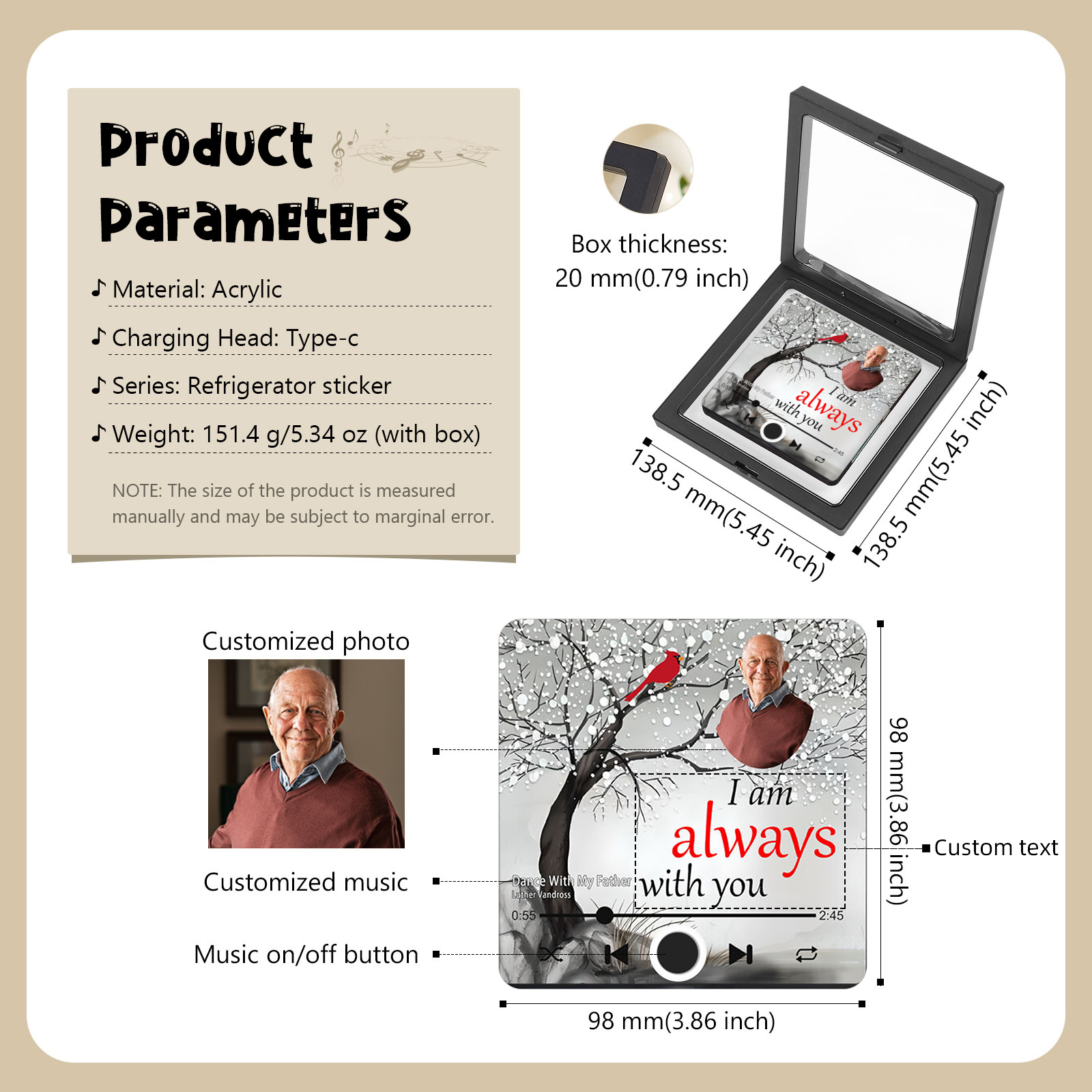 Personalized Memory Magnet – Photo, Text & Song Title for Honoring Loved Ones | Jessemade