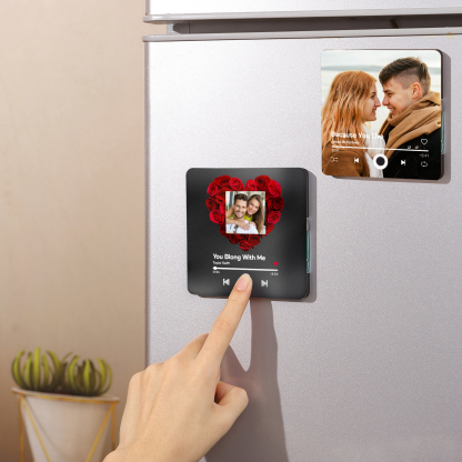 Personalized Photo Fridge Magnet with Favorite Song – Elegant Gift for Couples in Black/Color/Matt Black/Red | Jessemade