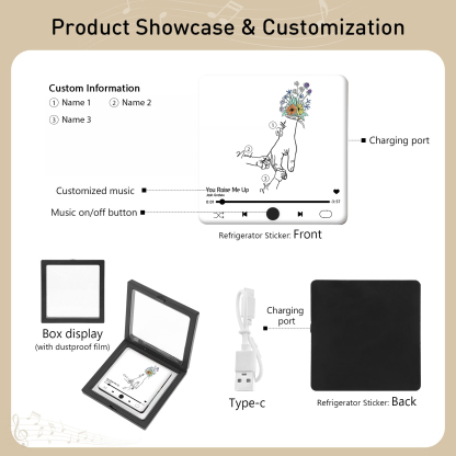 Personalized Hand-Holding Refrigerator Sticker with Custom 3 Names and Music Thoughtful Gift for Mum | Jessemade