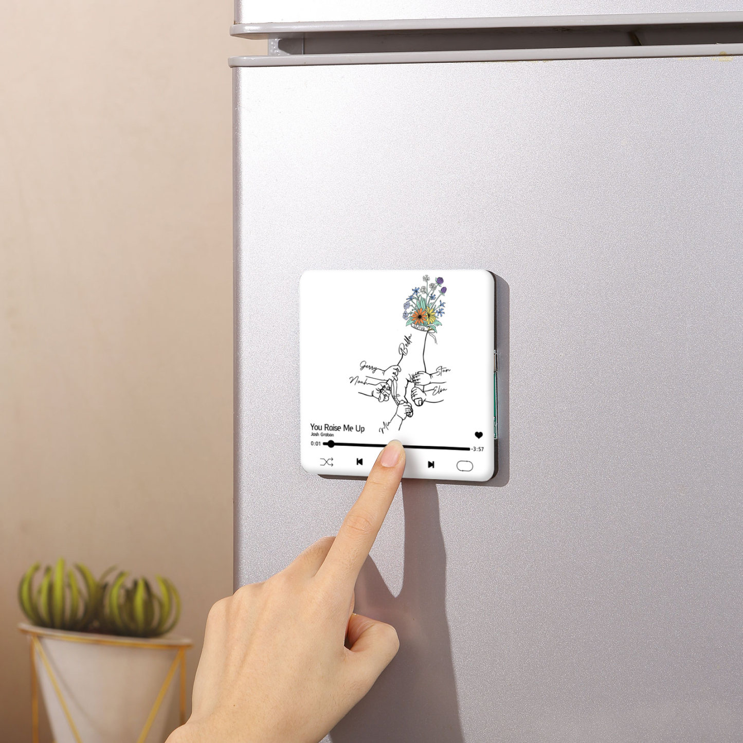 Personalized Hand-Holding Refrigerator Sticker with Custom 6 Names and Music Thoughtful Gift for Mum | Jessemade