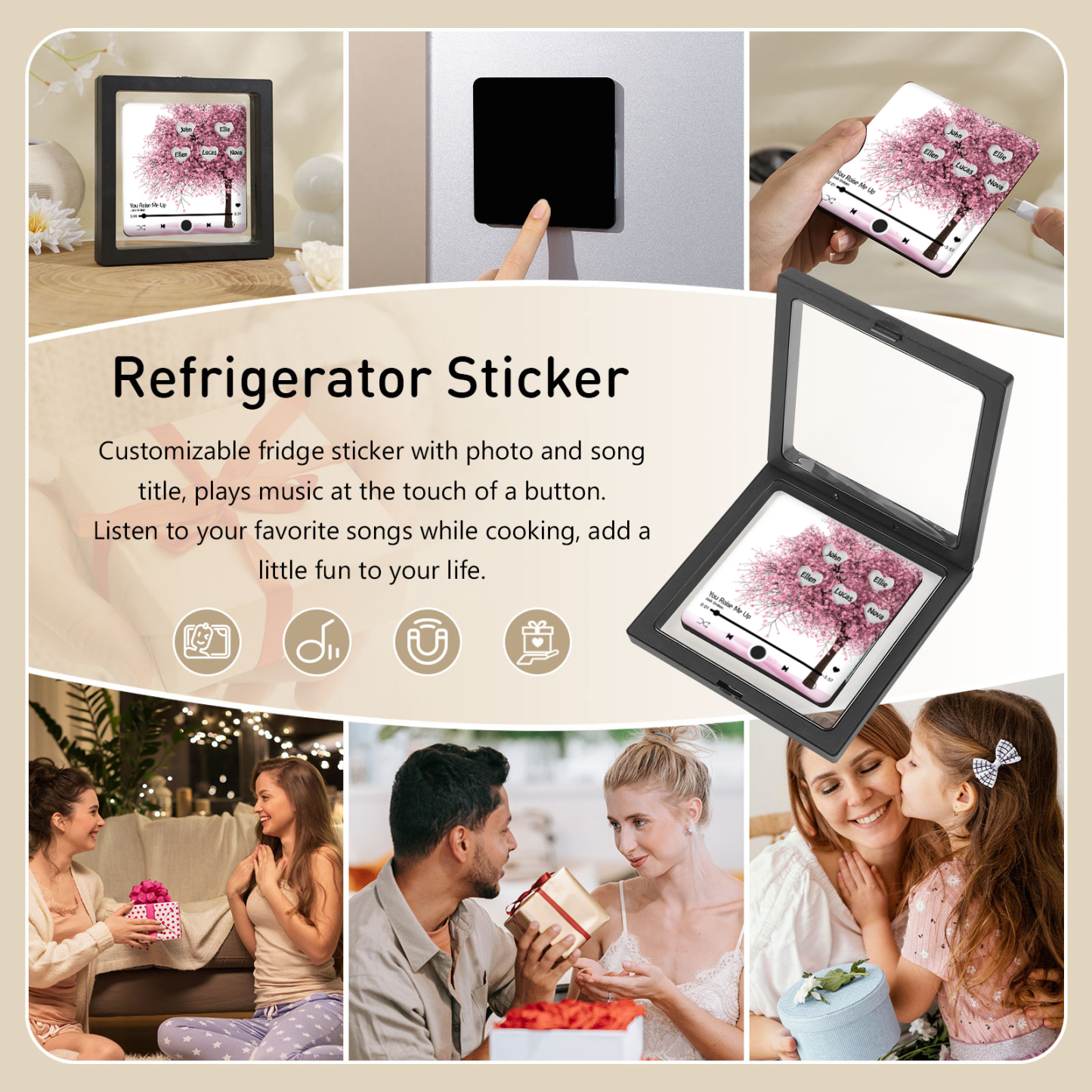 Personalized Acrylic Refrigerator Magnet with Custom 5 Names and Song Gift for Parents | Jessemade