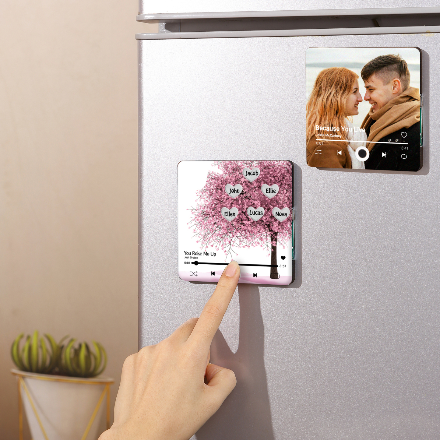 Personalized Acrylic Refrigerator Magnet with Custom 6 Names and Song Gift for Parents | Jessemade