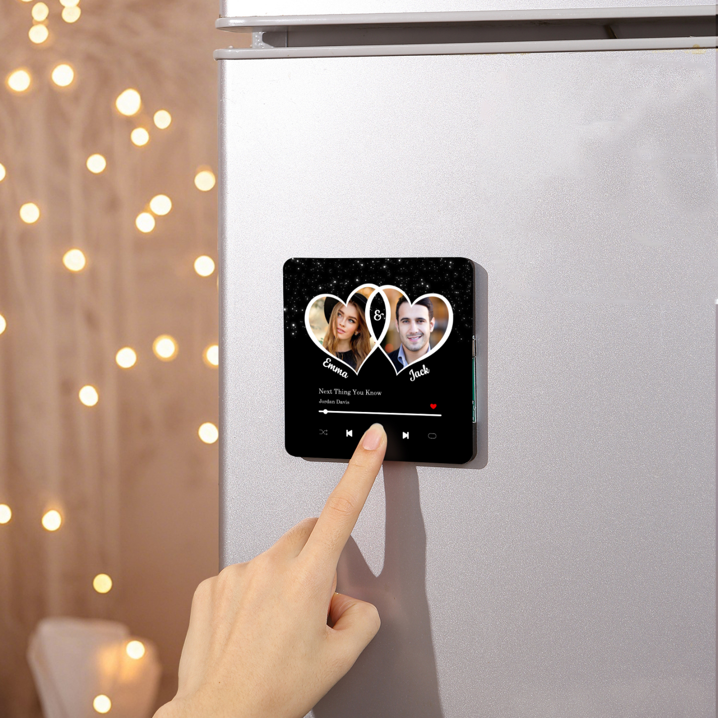 Personalized Music Refrigerator Magnet with 2 Photos and 2 Names – Valentine’s Day Gift for Him/Her | Jessemade