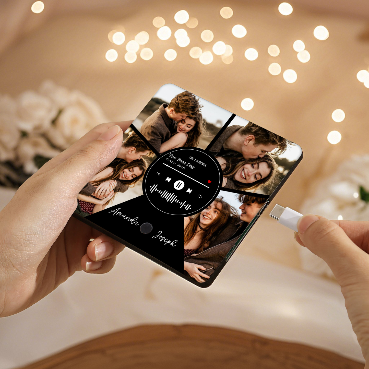 Personalized Music Refrigerator Sticker with 4 Photos, 2 Names, 1 Date, and Favorite Song – Valentine's Day Gift for Him/Her | Jessemade