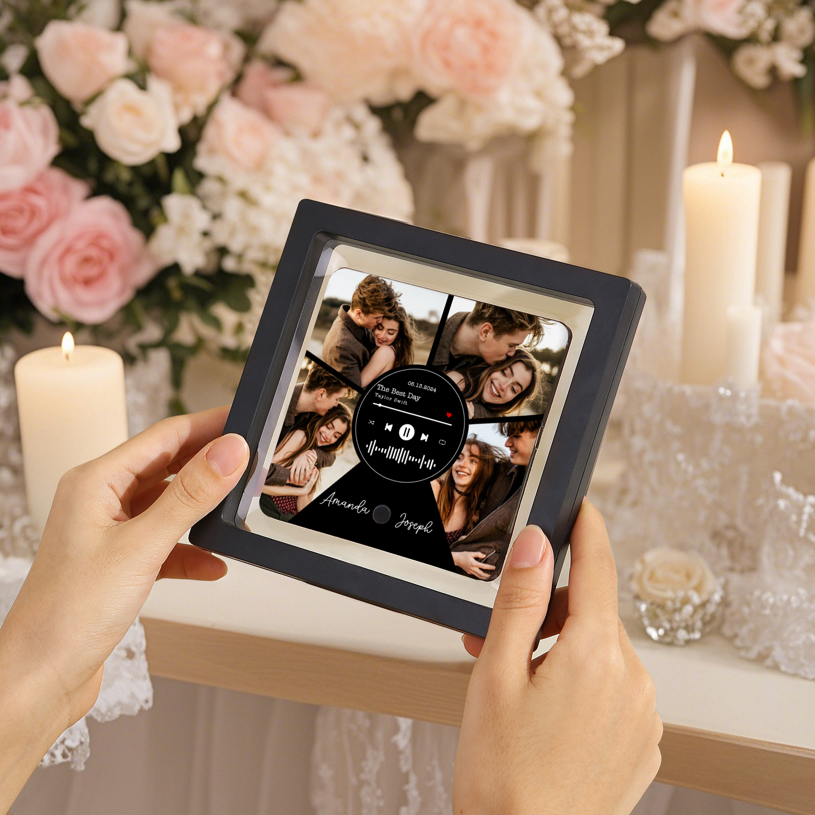 Personalized Music Refrigerator Sticker with 4 Photos, 2 Names, 1 Date, and Favorite Song – Valentine's Day Gift for Him/Her | Jessemade