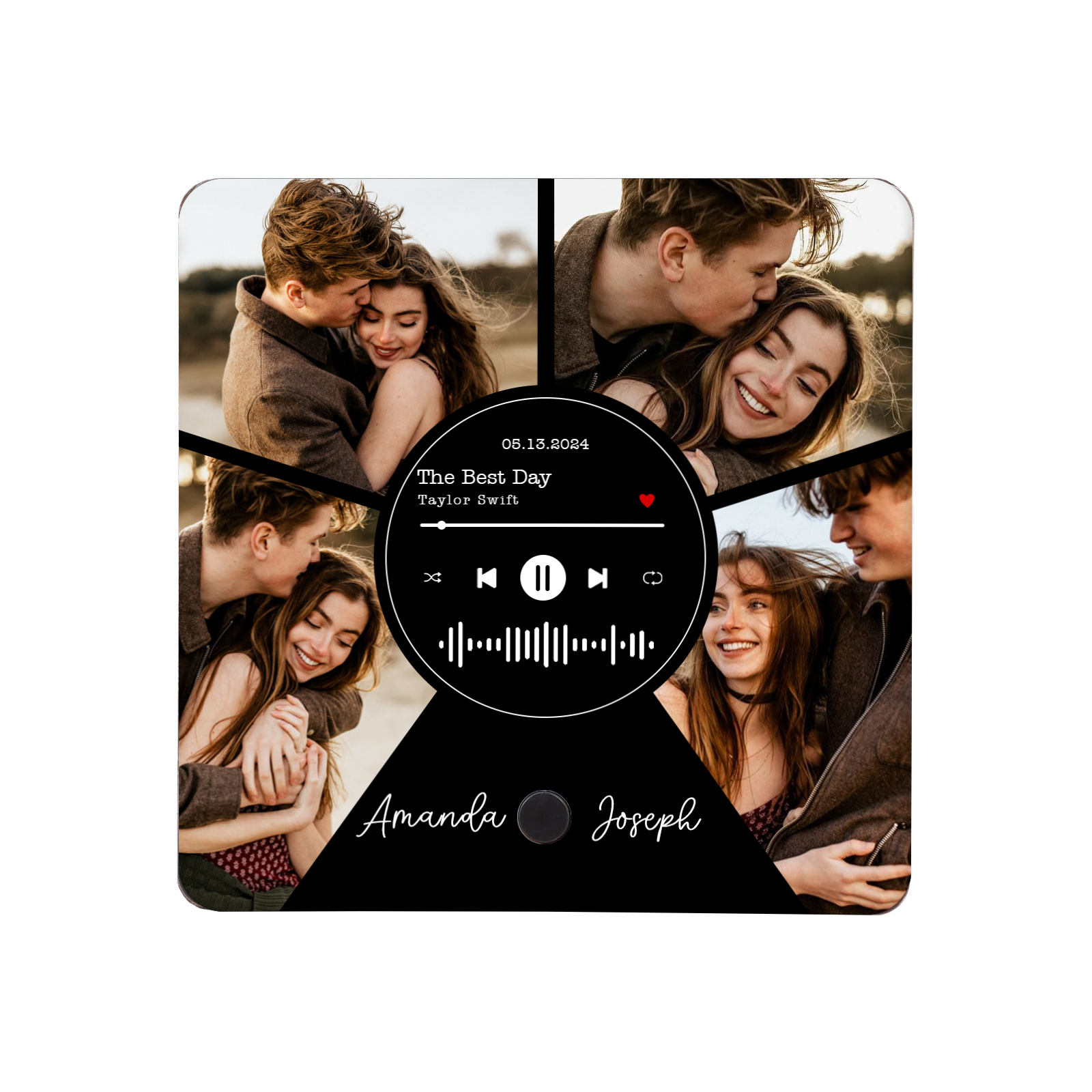 Personalized Music Refrigerator Sticker with 4 Photos, 2 Names, 1 Date, and Favorite Song – Valentine's Day Gift for Him/Her | Jessemade