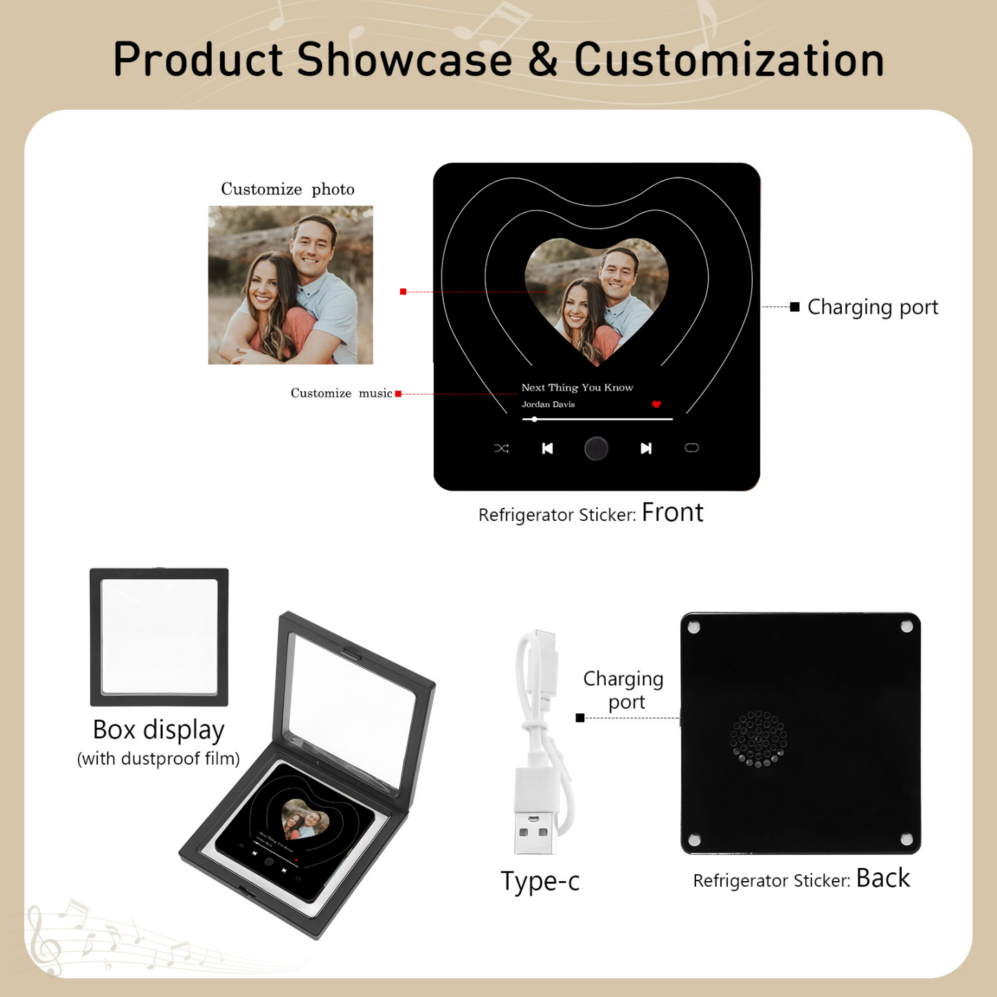 Personalized Music Refrigerator Magnet – Custom Photo & Song | Valentine's Gift for Him/Her | Jessemade