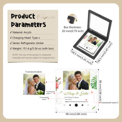 Personalized Music Fridge Sticker with 2 Names, 1 Photo & 1 Song – Romantic Valentine’s Day Gift for Him/Her | Jessemade