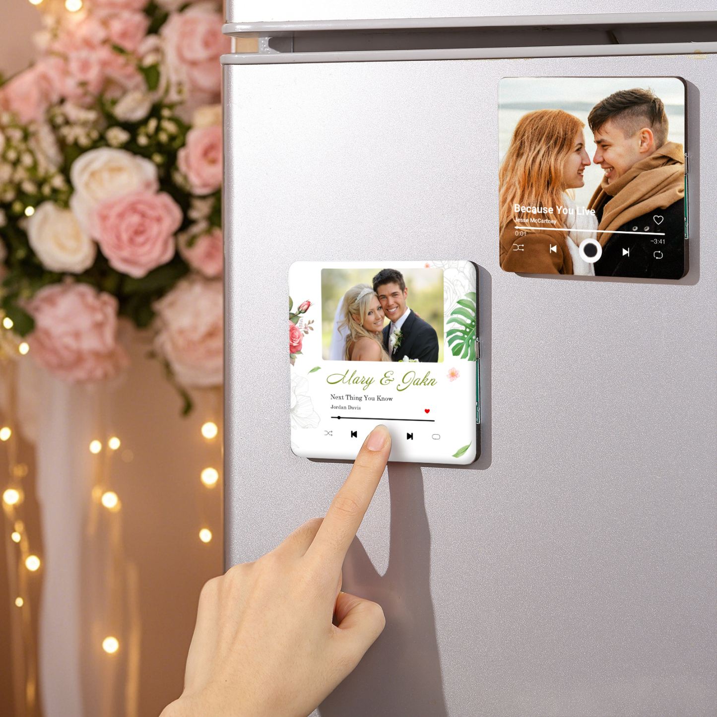 Personalized Music Fridge Sticker with 2 Names, 1 Photo & 1 Song – Romantic Valentine’s Day Gift for Him/Her | Jessemade
