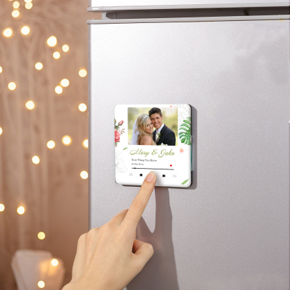 Personalized Music Fridge Sticker with 2 Names, 1 Photo & 1 Song – Romantic Valentine’s Day Gift for Him/Her | Jessemade